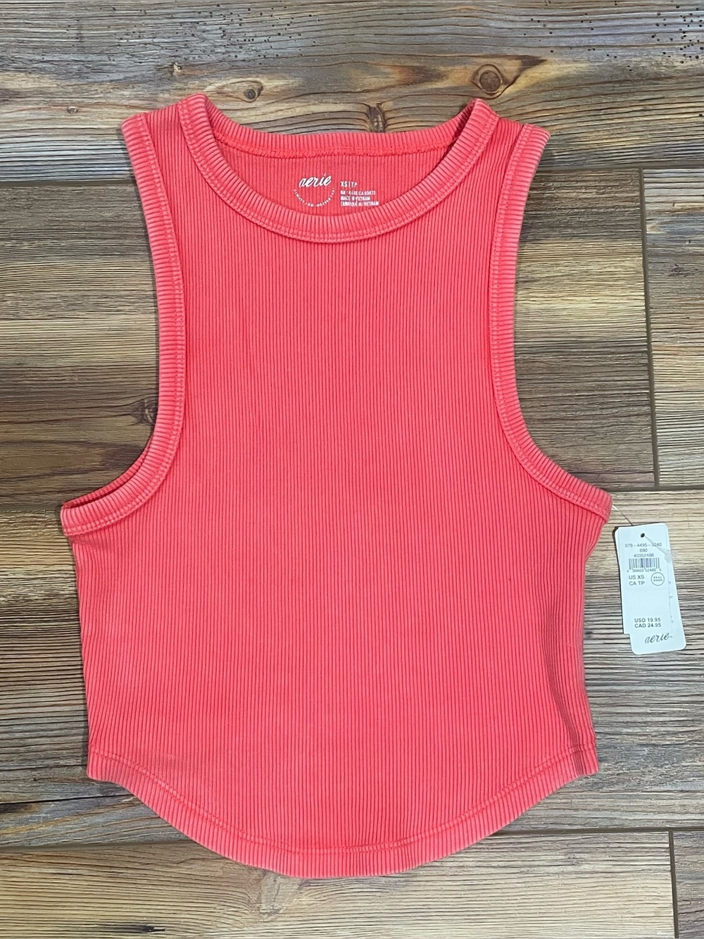 Aerie Free Spirit Ribbed Cropped Tank Top Size XS Spicy Coral Orange NEW